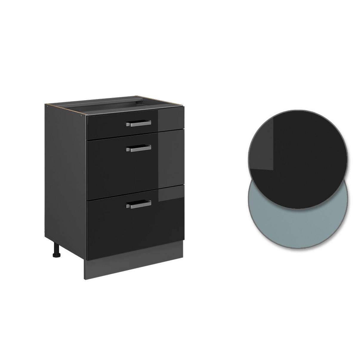 KÜCHENUNTERSCHRANK R-Line Schwarz Hochglanz 60 cm mit Schubladen AP Anthrazit - Schwarz Hochglanz/Anthrazit, Holzwerkstoff (60/81.6/60cm) - Vicco