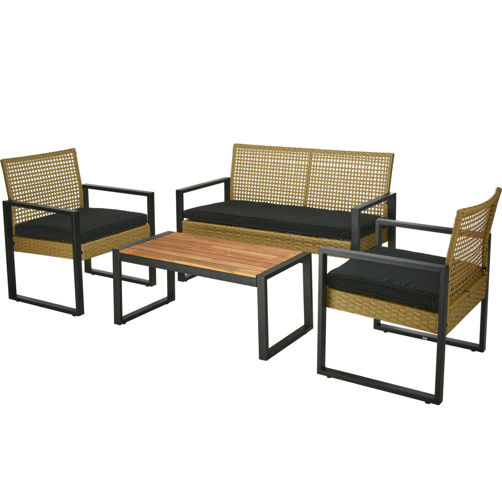 GARTENMÖBELSET Geflecht - Schwarz, Metall