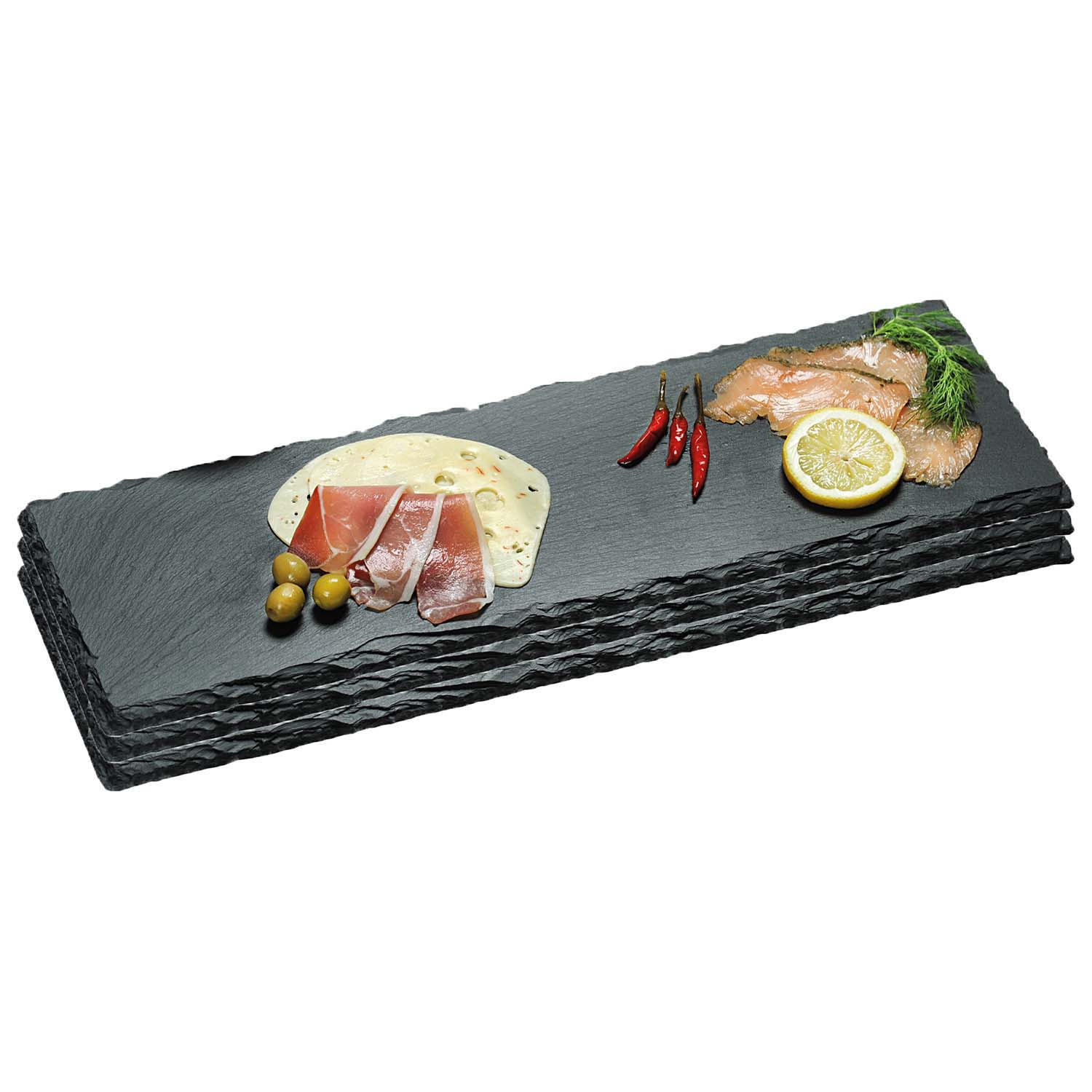 BUFFETPLATTE aus Schiefer 3 Stück - 56 x 18cm - Schwarz, Stein (56/1/18cm) - Kesper