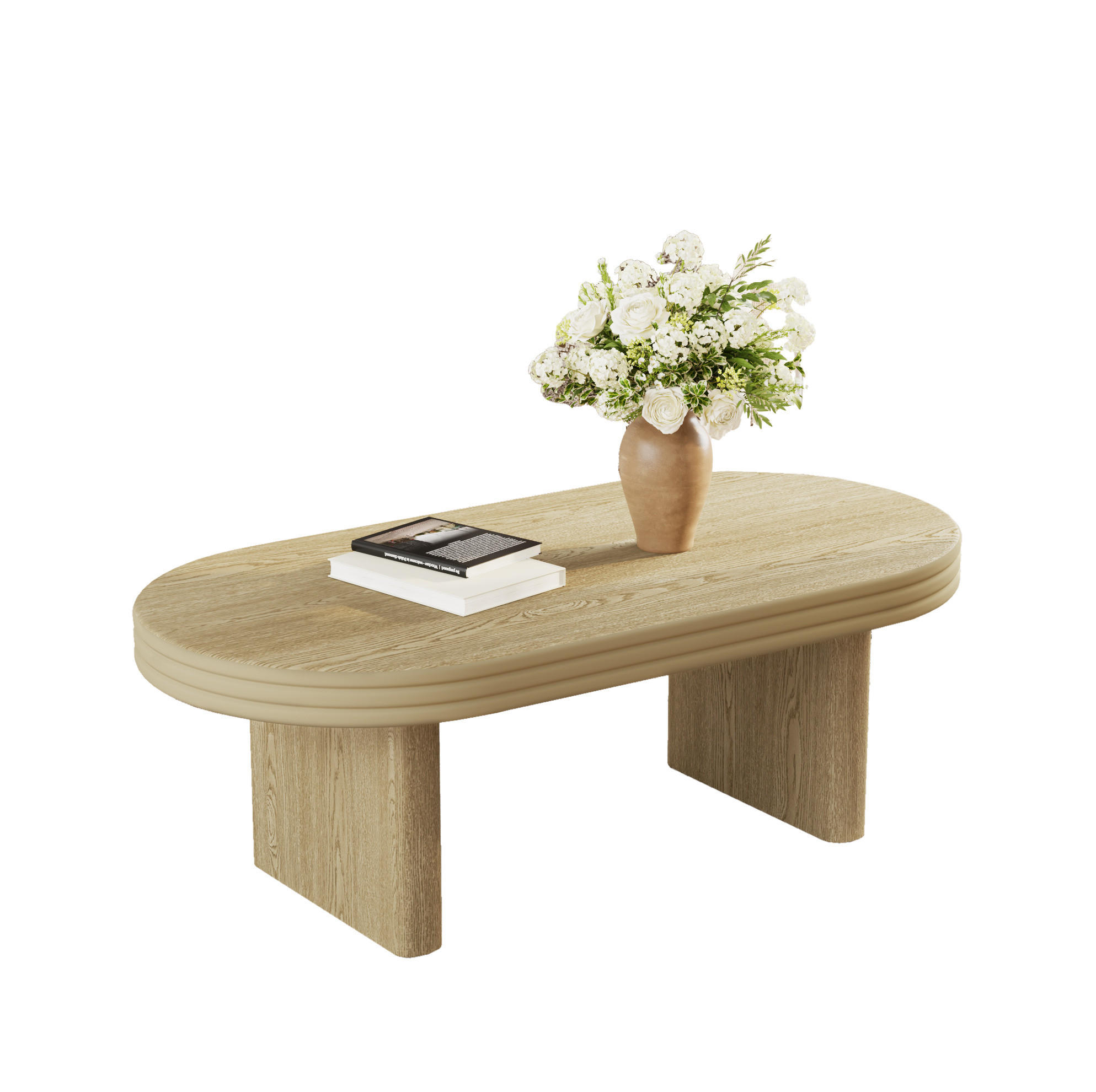 COUCHTISCH aus MDF mit Massivholzfurnier 120x60x41,5 cm Natur Oval, vielseitig und pflegeleicht - Naturfarben, Holzwerkstoff (120/60/41.5cm) - Modfu