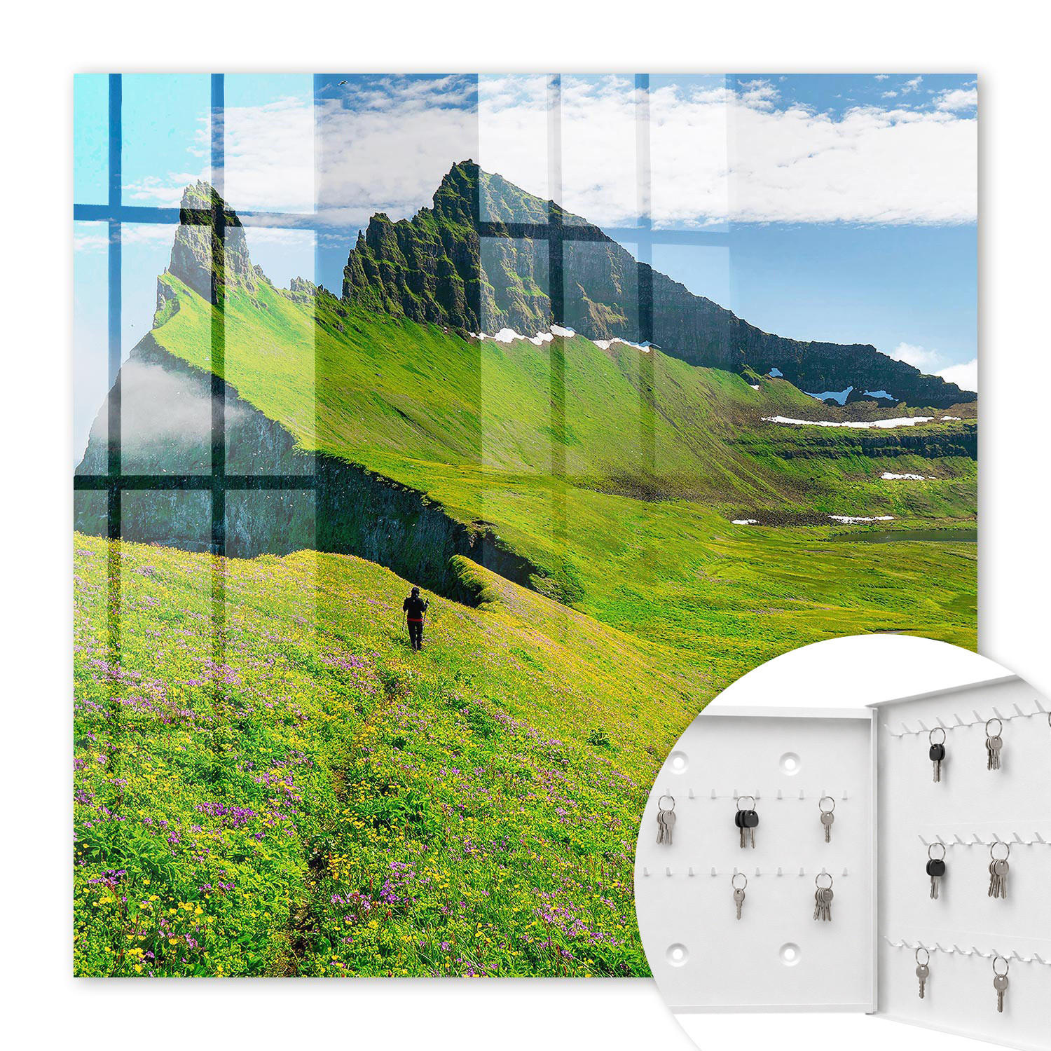 SCHLÜSSELBOX Weiß 30x30 cm – Türöffnung nach rechts - Grüne Berge - Grün, Metall (30/30/5cm) - TULUP