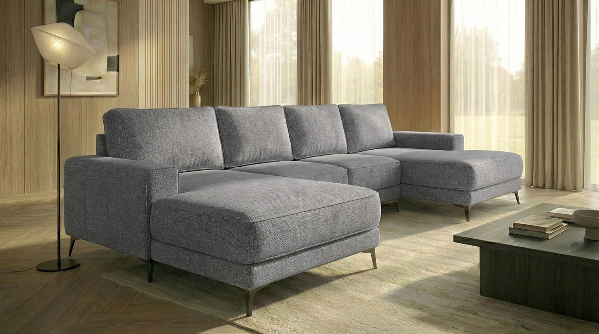 ECKSOFA VALTOR 320 cm x 185 cm – Stoff: SAWANA Silber 21 Farbe: Grau - Grau, Textil (320/185cm) - A&J MöbelLand