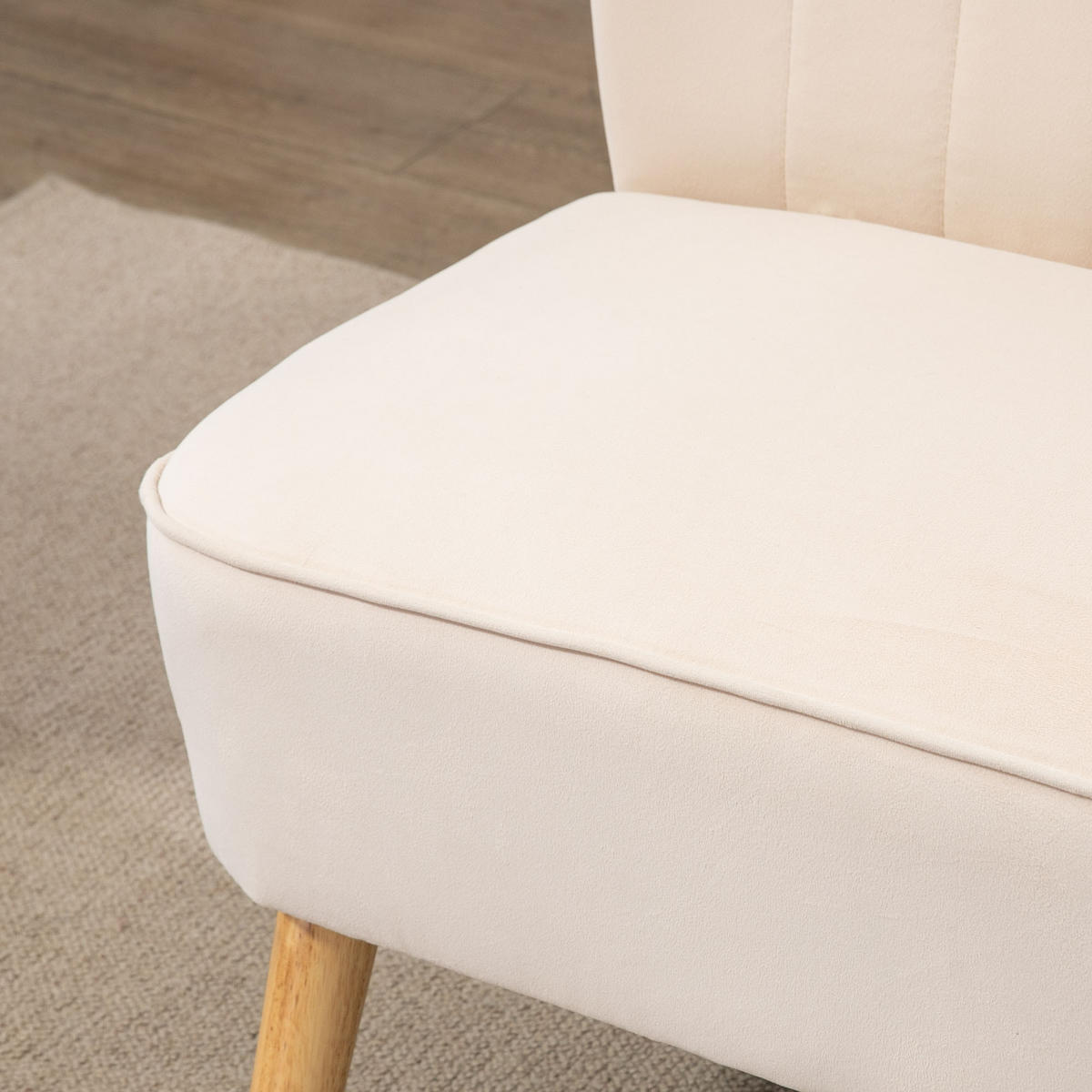 2-SITZER Sofa Zweisitzer, Loveseat mit Leinenoptik, Doppelsofa mit Holzbeine - Creme/Naturfarben, Holz/Textil (56.5/77/117cm) - HOMCOM