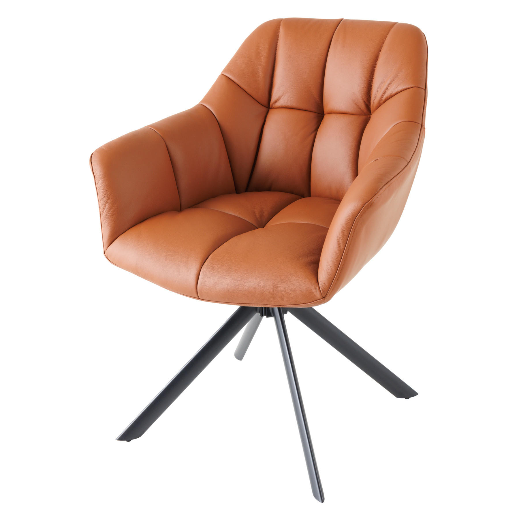 STUHL PAPILLON Echtleder Cognac 85 cm - Schwarz/Braun, Leder/Metall (65/83/66cm) - riess-ambiente