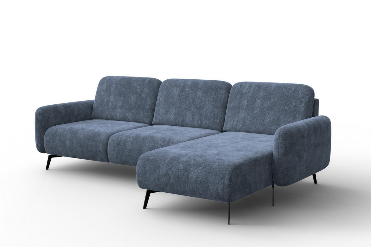 ECKSOFA FEBE 4-Sitzer RECHTS, marineblauer Chenille-Stoff - Blau/Schwarz, Holz/Textil (264/157cm) - Wozimo