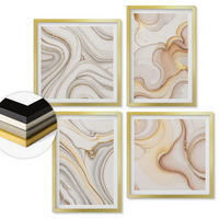 WANDBILDER 4er Set - 50x50 cm & 40x60 cm Goldrahmen - Lineare abstrakte Motive - Goldfarben, Kunststoff (50/50cm) - ArtPrintCave