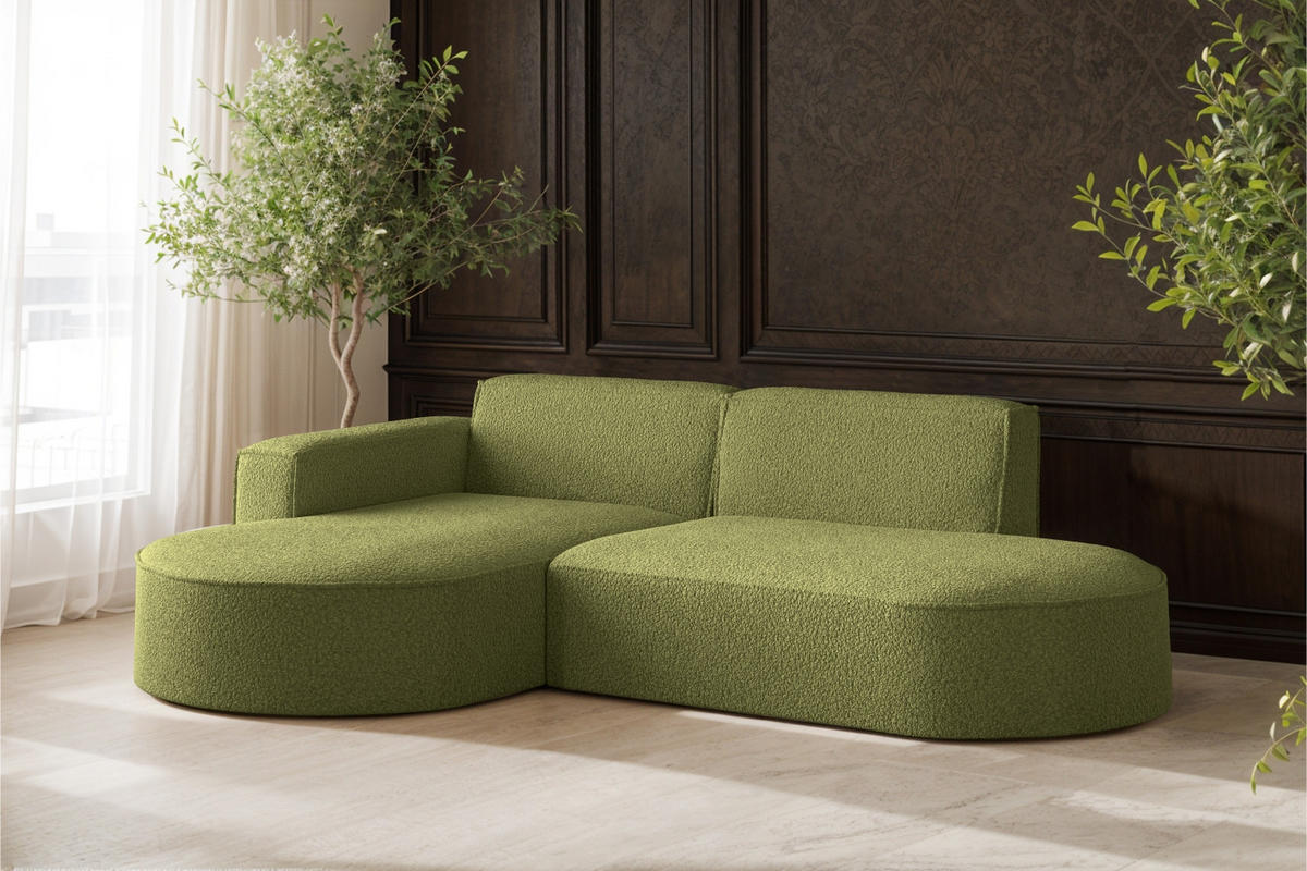 ECKSOFA Modena Studio, Stoff Quelle, Olive Links - Olivgrün, Holz (165/236cm) - Kaiser Möbel