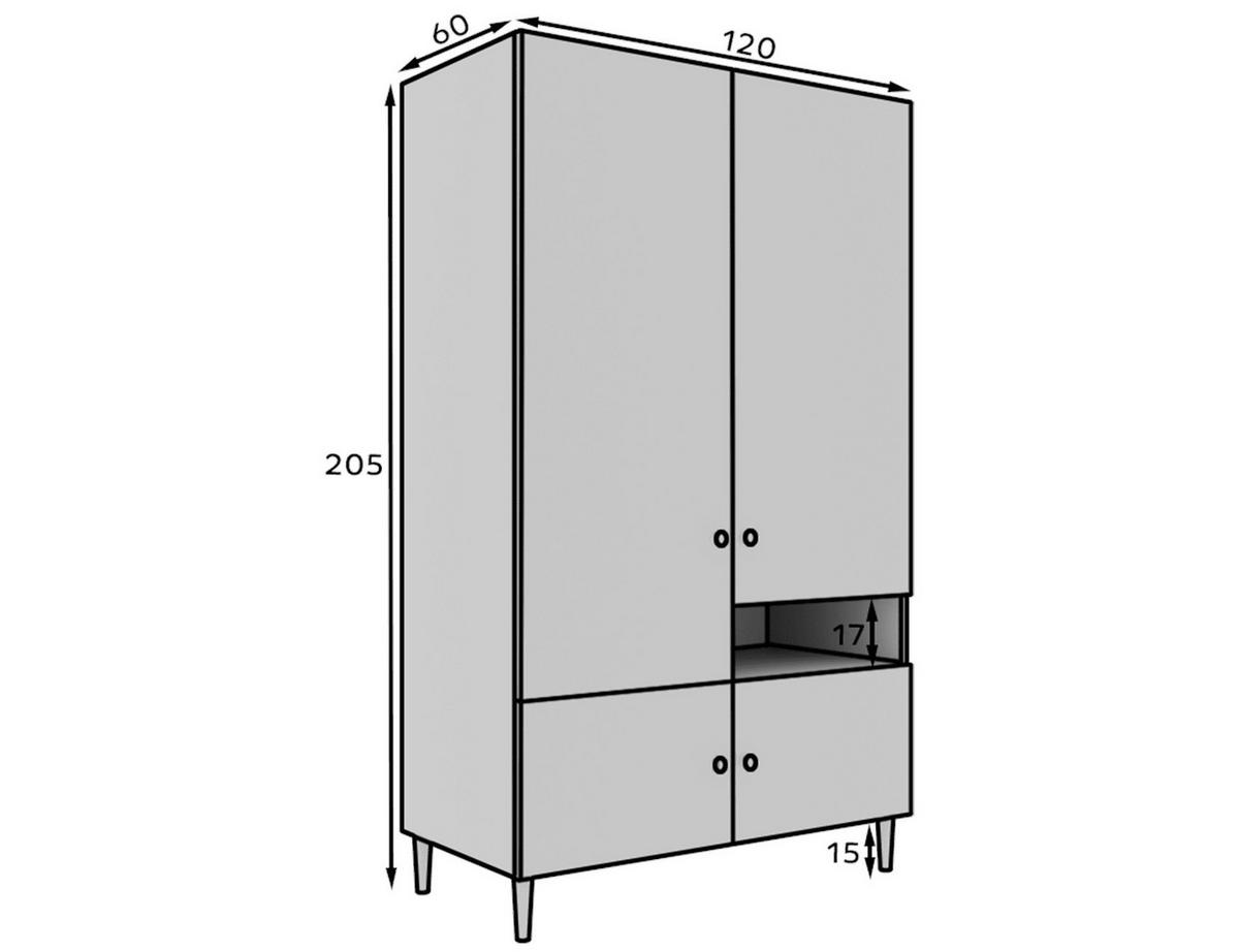 DREHTÜRENSCHRANK - Schrank Aries 120 - Weiß - Schwarz/Weiß, Holzwerkstoff (120/205/60cm) - Möblo