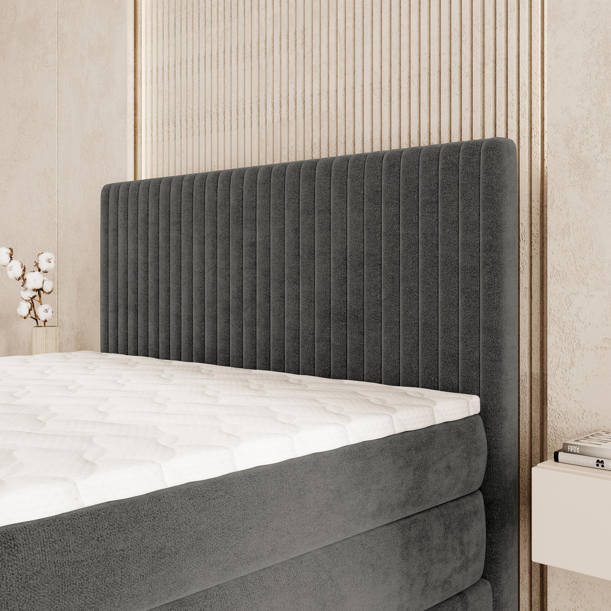 BOXSPRINGBETT FELBIO 160x200 cm mit Matratze und Topper - Grau - Grau, Holz (160/200cm) - MASSENO