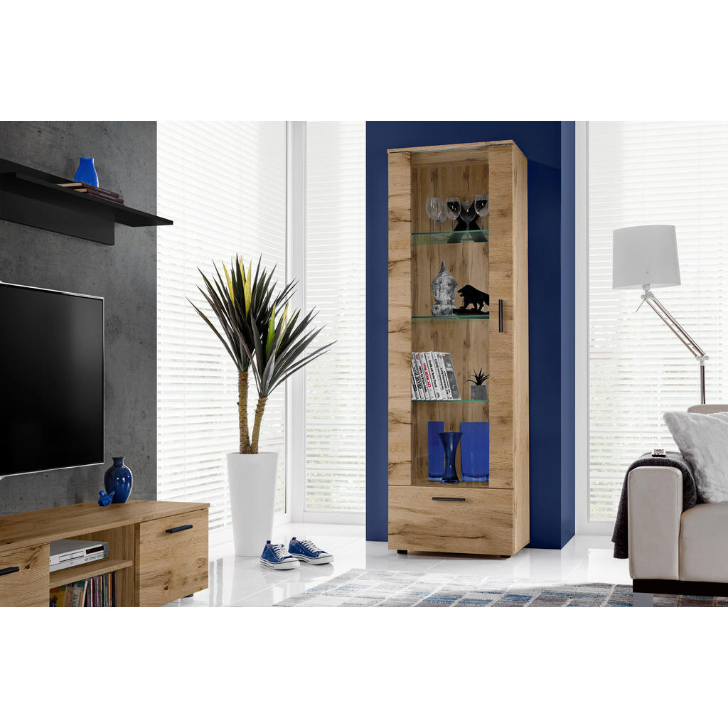 Thumbnail - Komodee Vitrine, Eiche Wotan, Eiche Wotan, Glas, Holz Optik, 3 Fächer, Rechteckig, 60x192x42 cm, Wohnzimmer, Wohnwände, ...