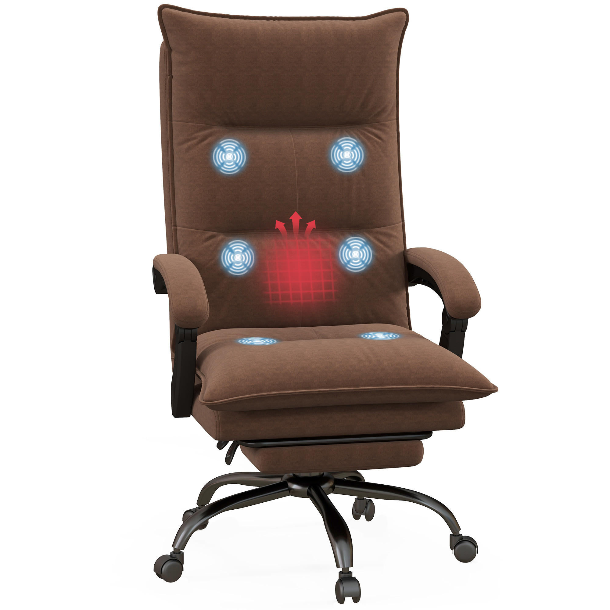 MASSAGE-BÜROSTUHL, Mikrofaser, Braun - Braun, Kunststoff (74/121.5/66cm) - Vinsetto