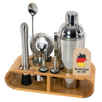 COCKTAIL-SHAKER Set mit Bambus-Ständer (12-tlg.) - Silberfarben, Metall (10.5/25.5/27.5cm) - Intirilife