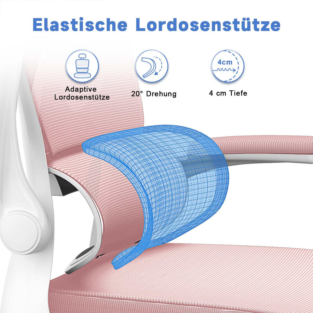 COMPUTERSTUHL drehbar, Wippfunktion – Rosa - Pink, Metall (54/127/54cm) - Rattantree