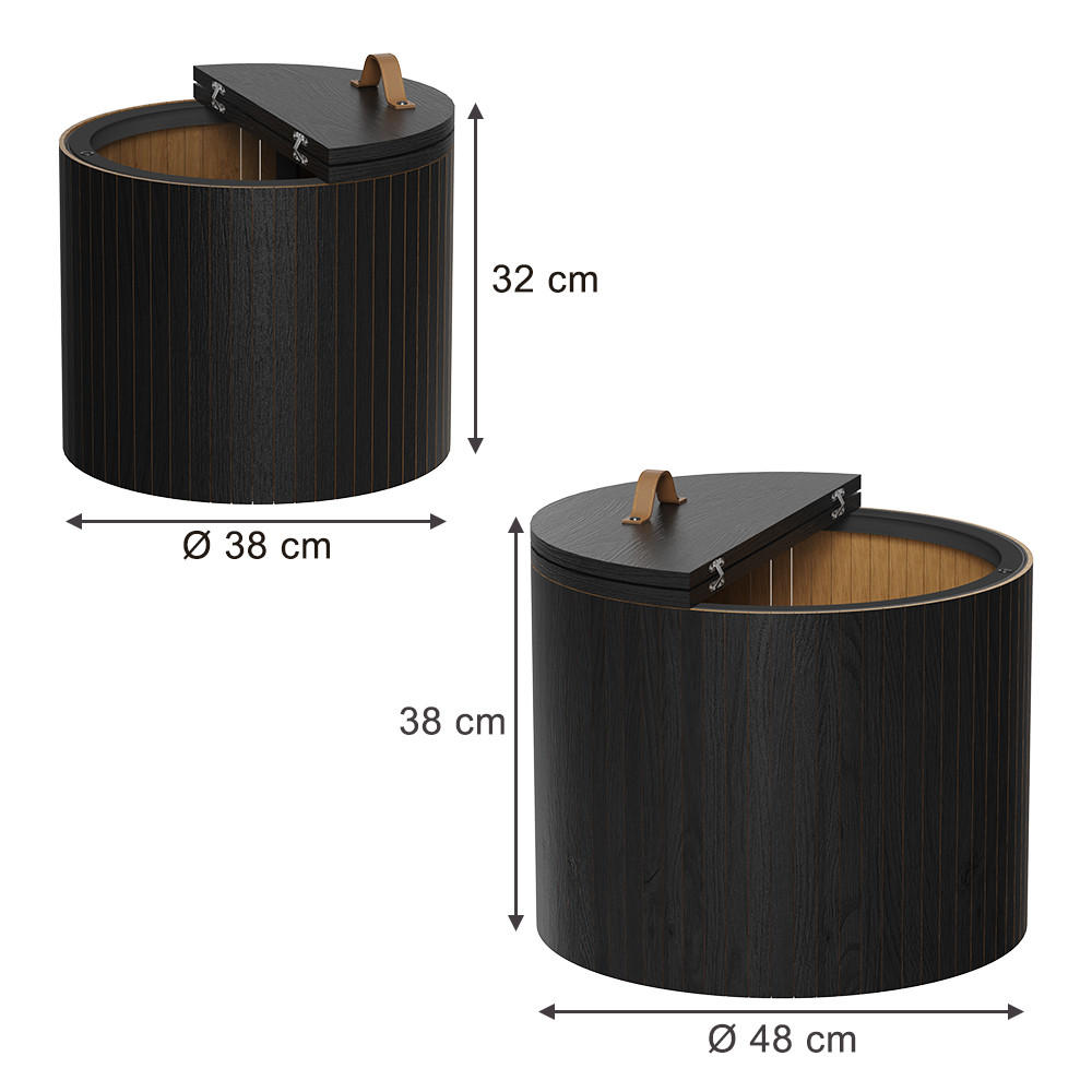 COUCHTISCH-SET Tavilo Eiche/Schwarz 48 x 48 cm 2 Teile - Schwarz/Braun, Holzwerkstoff (48/48/38cm) - Vicco