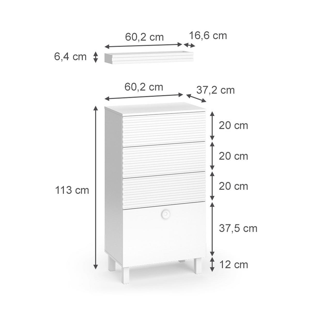 MIDISCHRANK Sola Weiß 60.2 x 113 cm mit 4 Schubladen - Weiß, Holzwerkstoff (60.2/113/37.2cm) - Vicco