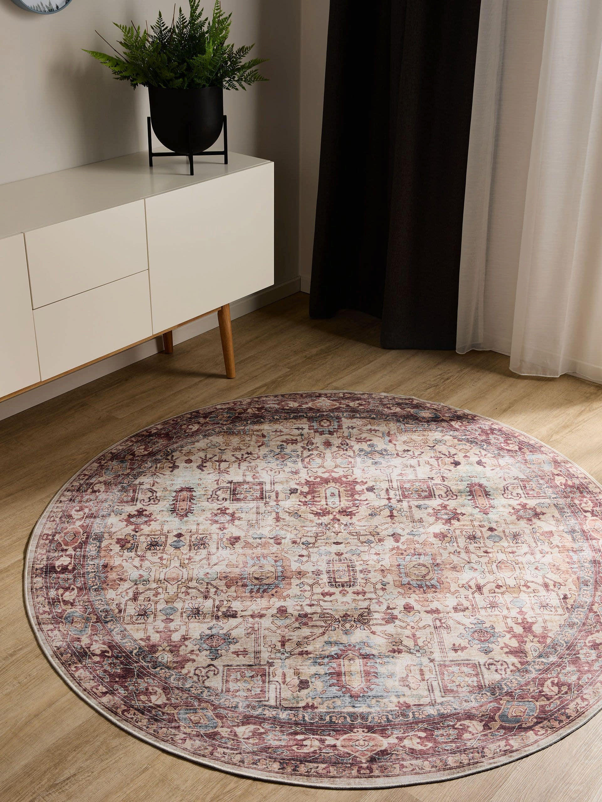 VINTAGE-TEPPICH George waschbar ø 120 cm rund - Pink/Multicolor, Kunststoff (120/120cm) - benuta