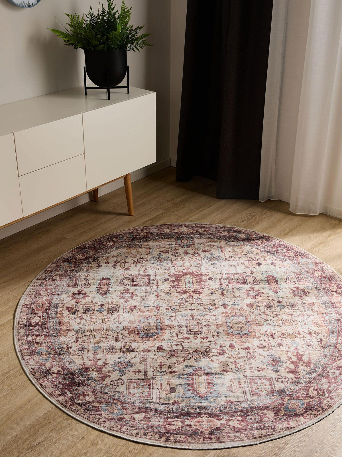 VINTAGE-TEPPICH George waschbar ø 160 cm rund - Pink/Multicolor, Kunststoff (160/160cm) - benuta