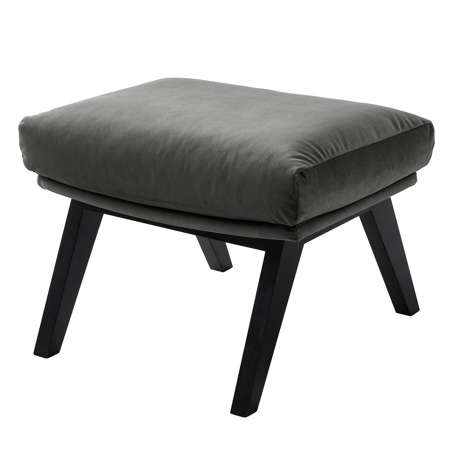 POLSTERHOCKER mit Holzfüßen - Schwarz/Grün, Eichenholz/Textil (51/37/41cm) - home24