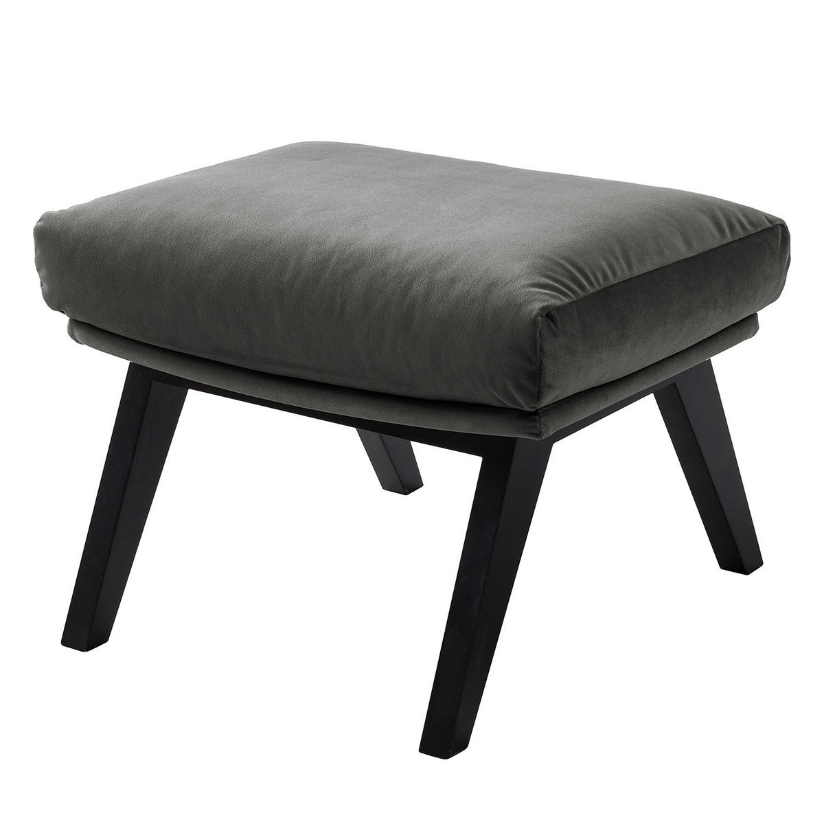 POLSTERHOCKER mit Holzfüßen - Schwarz/Grün, Eichenholz/Textil (51/37/41cm) - home24