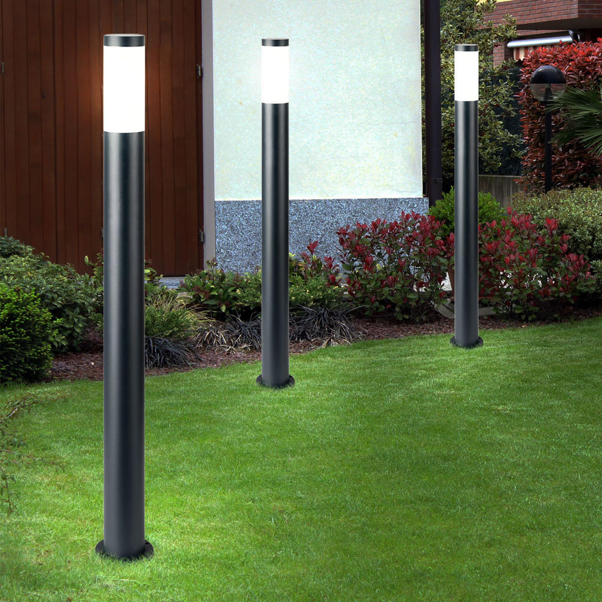 LED STEHLEUCHTE Edelstahl Anthrazit 3er Set - Anthrazit, Kunststoff (12.7/12.7/110cm) - Globo Lighting