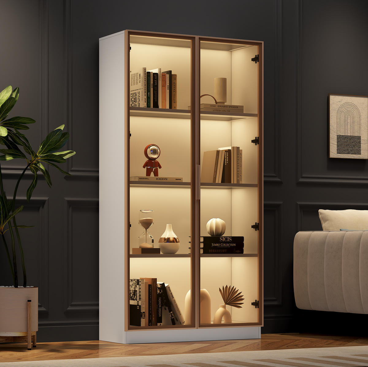 VITRINE 80/40/160 cm aus Spanplatte mit LED-Beleuchtung Weiß - Weiß, Holzwerkstoff (80/160/40cm) - Modenvie