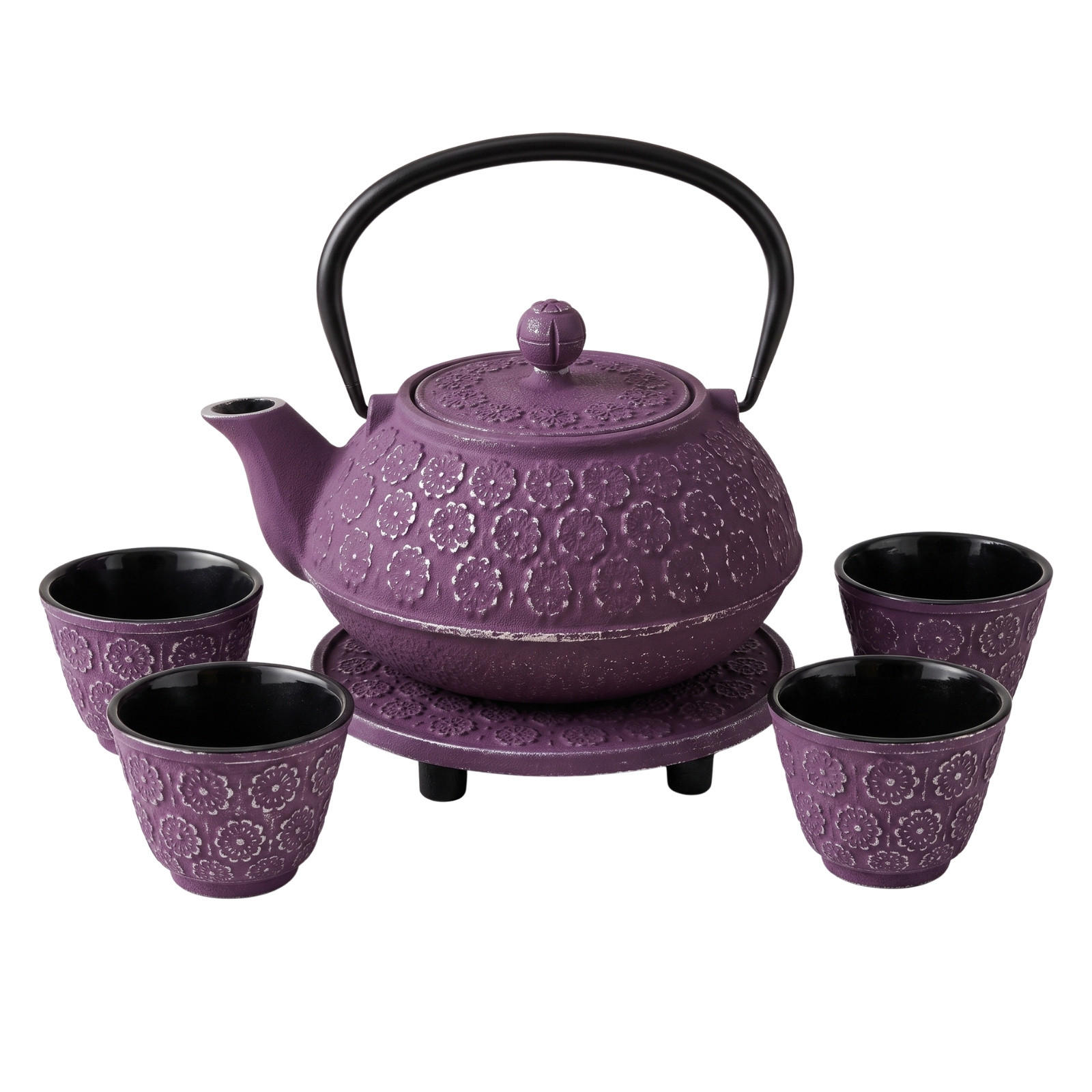 TEEKANNE Gusseisen mit Sieb Hanu Violett 1 l 18,5/16/16 cm - Violett, Metall (16/18.5cm) - AROMELIO