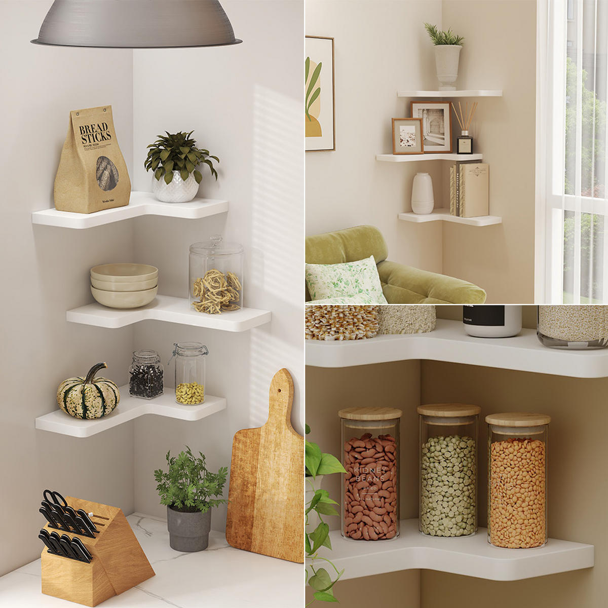 ECKREGAL Curva Weiß 40.5 x 2.5 cm 3er Set - Weiß, Holzwerkstoff (40.5/2.5/28.5cm) - Vicco