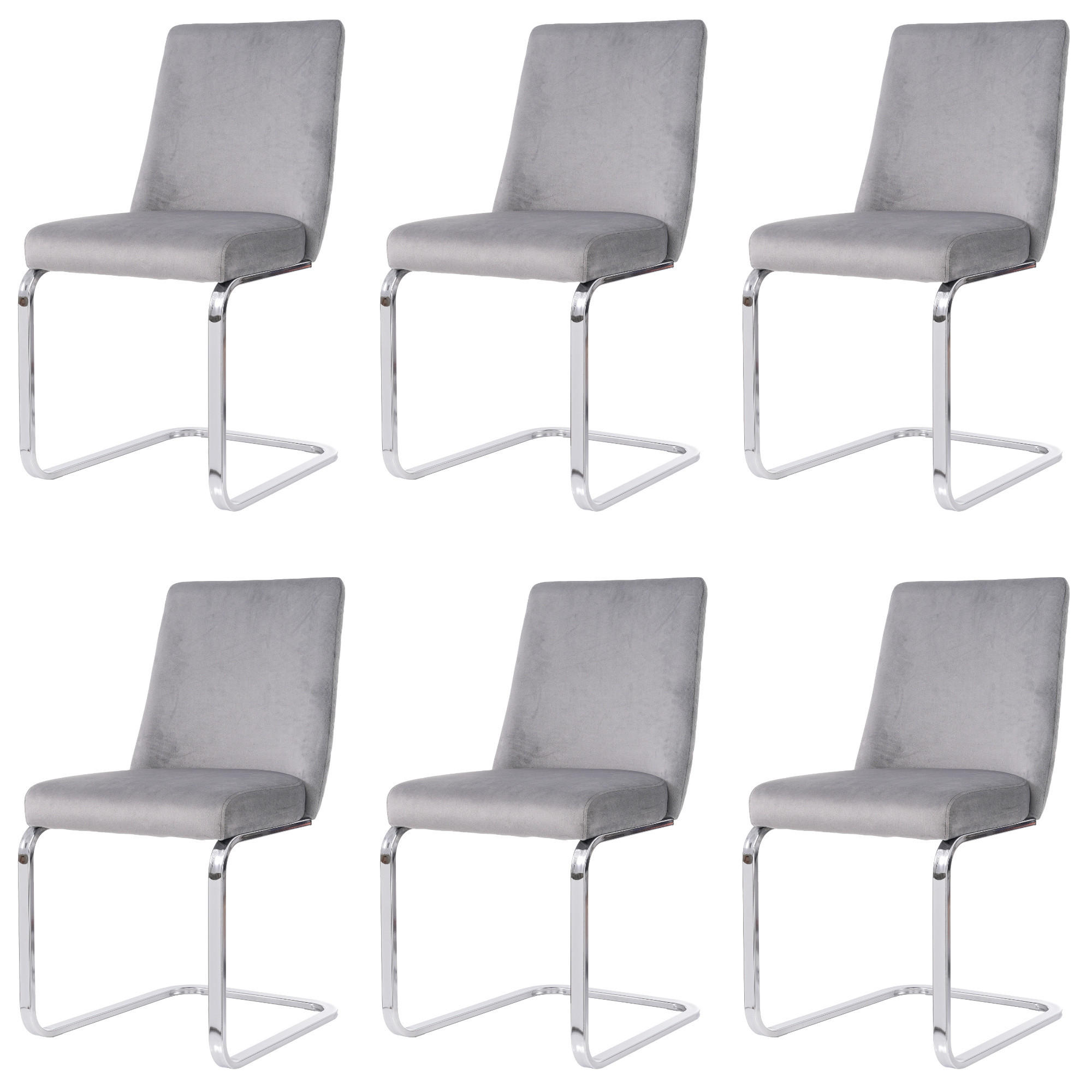 ESSZIMMERSTUHL 6er Set Samt Diamant Grau Silber Metallbeine - Grau, Textil (50.5/89/46cm) - FLIEKS