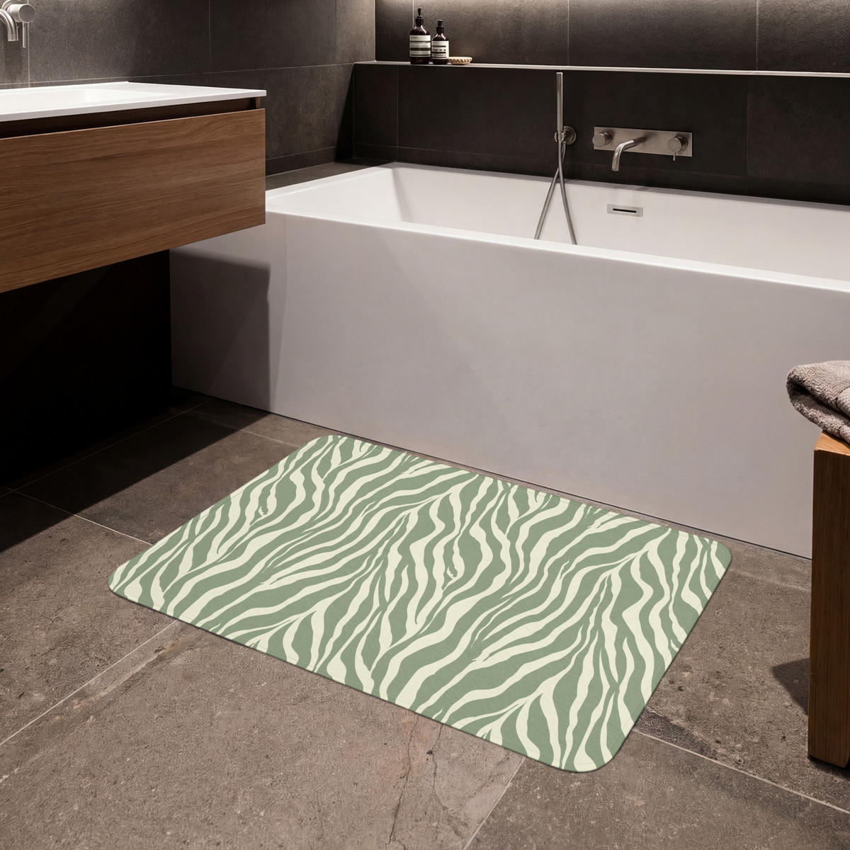 KOUPELNOVÁ PŘEDLOŽKA Zebra - Motiv - zelená 90x60 cm - šalvějově zelená, textil/plast (90/60cm)