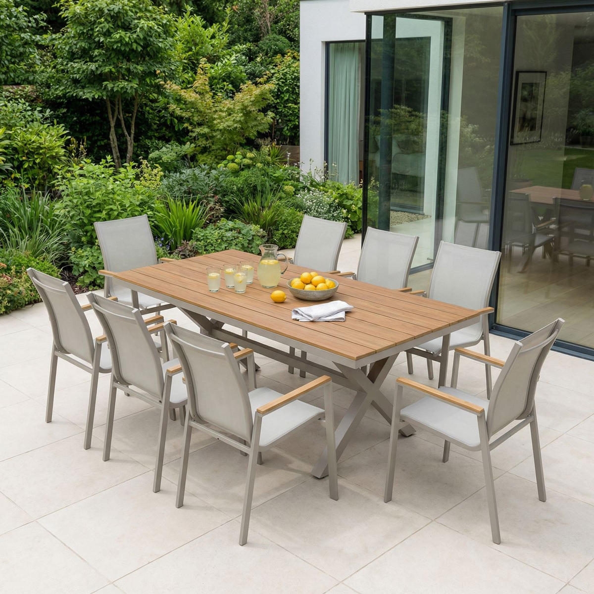 GARTENMÖBEL SET WINDY 9er Set beige, natur, champagne - Beige, Metall - IDIMEX