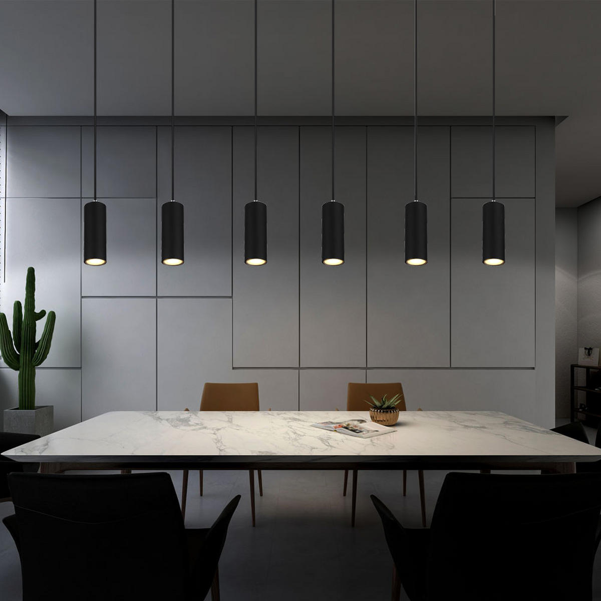 PENDELLEUCHTE Robby Metall Schwarz 6-flammig - Schwarz, Metall (115/6/120cm) - Globo Lighting