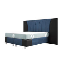 BOXSPRINGBETT IMPERIAL 140x200 cm, Aus Leder und Velvet Bezug, Schwarz Leder + Meerblau Velvet - Dunkelblau, Leder/Holz (140/200cm) - Trada