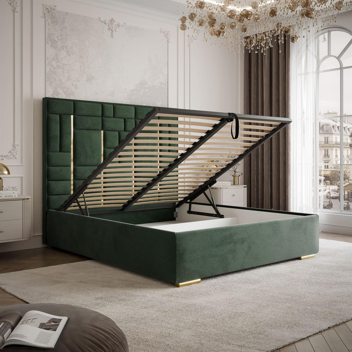 POLSTERBETT BRIGITTE GOLD mit Bettkasten 140x200 cm Element 12 - Grün, Textil (140/200cm) - Lookway