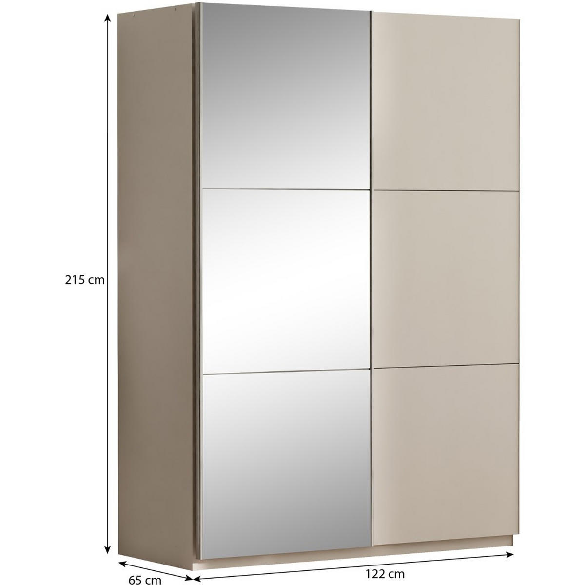 SCHWEBETÜRENSCHRANK Visto mit 2 Türen und Spiegel, 120 cm, Sandbeige - Sandfarben, Holzwerkstoff (120/215/65cm) - Beautysofa