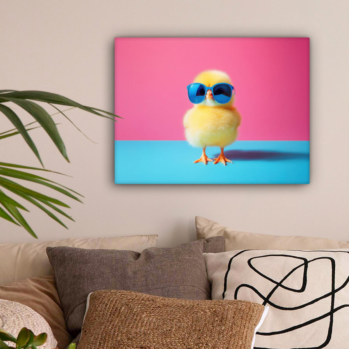 LEINWANDBILD Chick - Sonnenbrille - Blau Wandbild 40x30 cm - Pink/Gelb, Textil (40/30cm) - MuchoWow