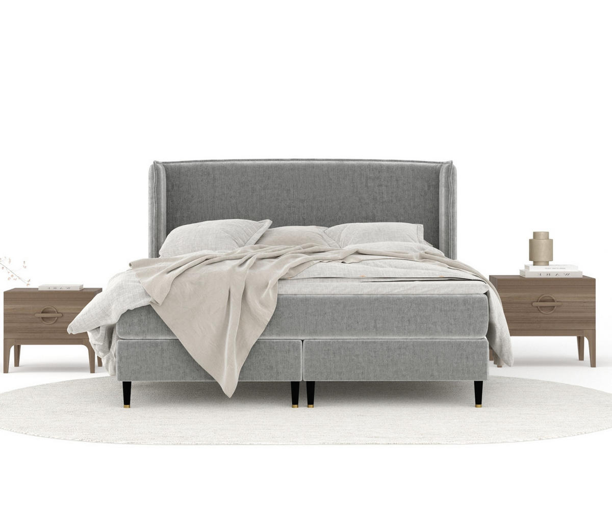 KONTINENTALBETT Ardis Hellgrau 140/200 cm mit Matratze und Topper - Hellgrau/Schwarz, Holz/Holzwerkstoff (140/200cm) - Maison de Reve
