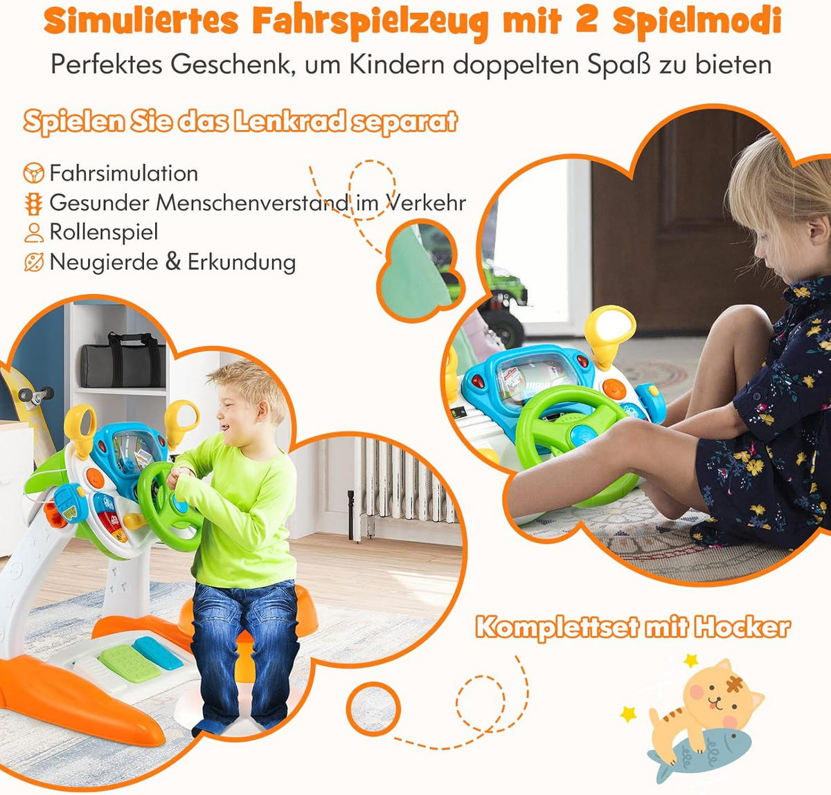DRIVER Toy Cars für Kinder mit Stuhl Weiß - Weiß, Metall (47/55/47cm) - COSTWAY