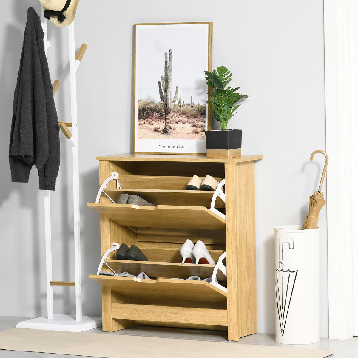 SCHUHSCHRANK DE-15013 2 Klapptüren mit Doppelfächern Natur - Naturfarben, Holzwerkstoff (72/80/26cm) - ComfortXL