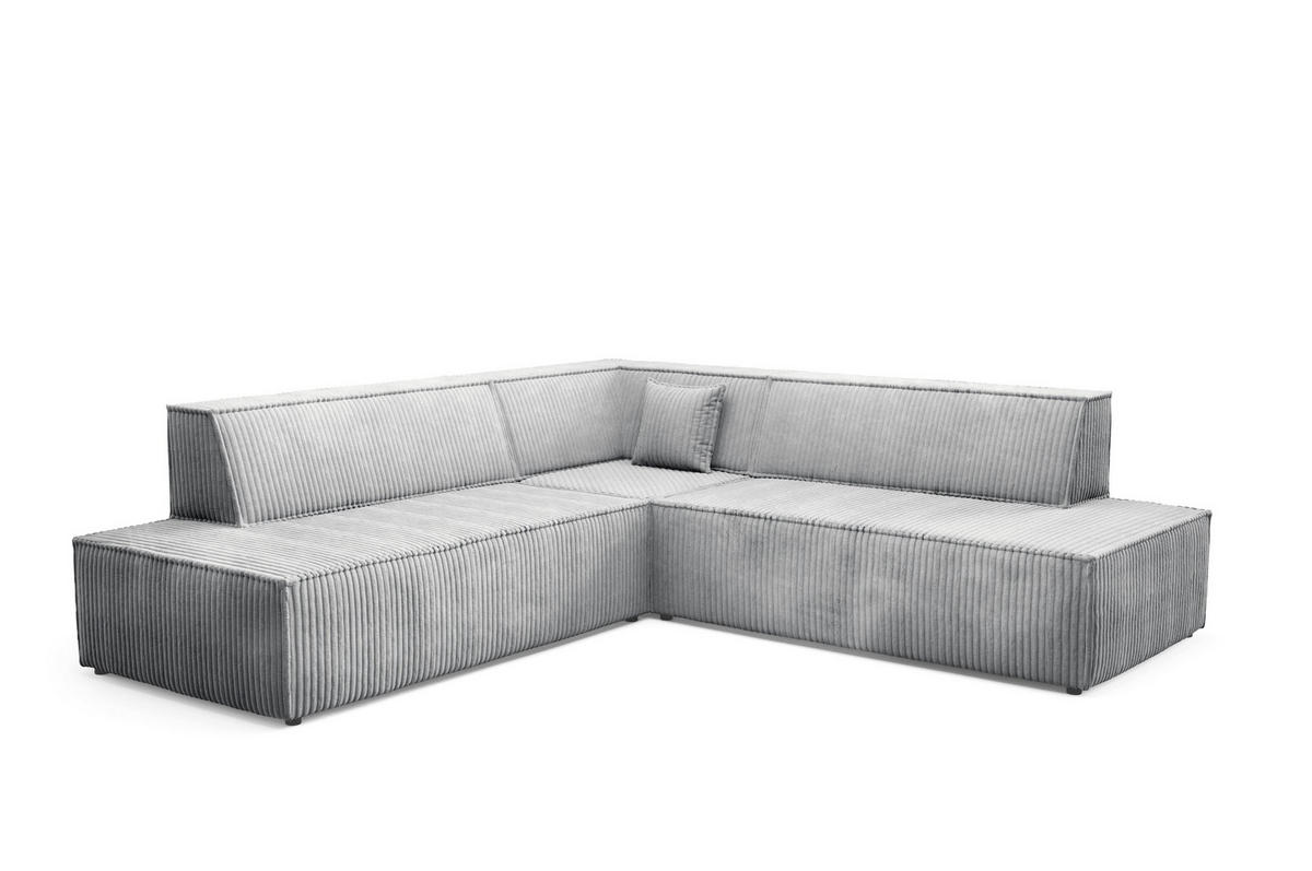 ECKSOFA TESSO II L-S Grau Kordstoff mit Schlaffunktion - Grau, Holz (254/254cm) - MASSENO
