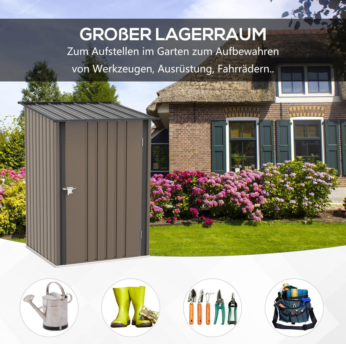 GARTENKOMMODE 100/160/103 cm Braun aus Stahl mit abschließbarer Tür - Braun, Metall (103/160/100cm) - OKMYHOME