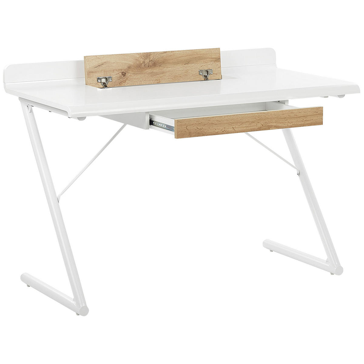 SCHREIBTISCH weiß/heller Holzfarbton 120/60/84 cm Focus - Weiß, Holzwerkstoff (60/120/84cm) - Beliani