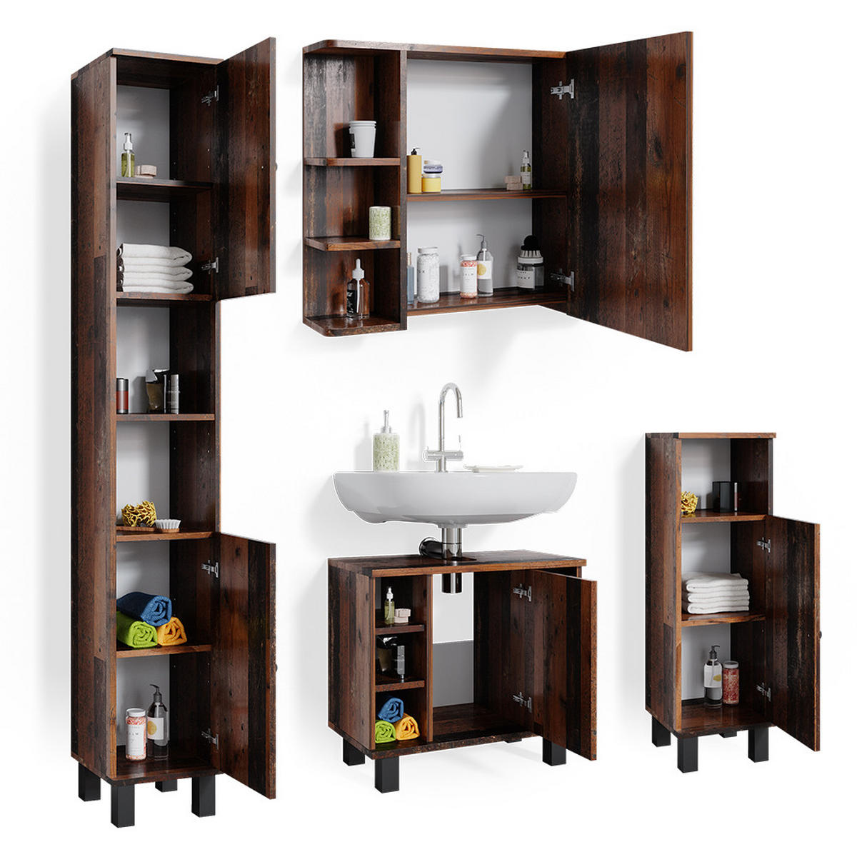 BADMÖBEL-SET Fynn Eiche rustikal 4 Teile - Wildeiche, Holzwerkstoff (60/54/32cm) - Vicco