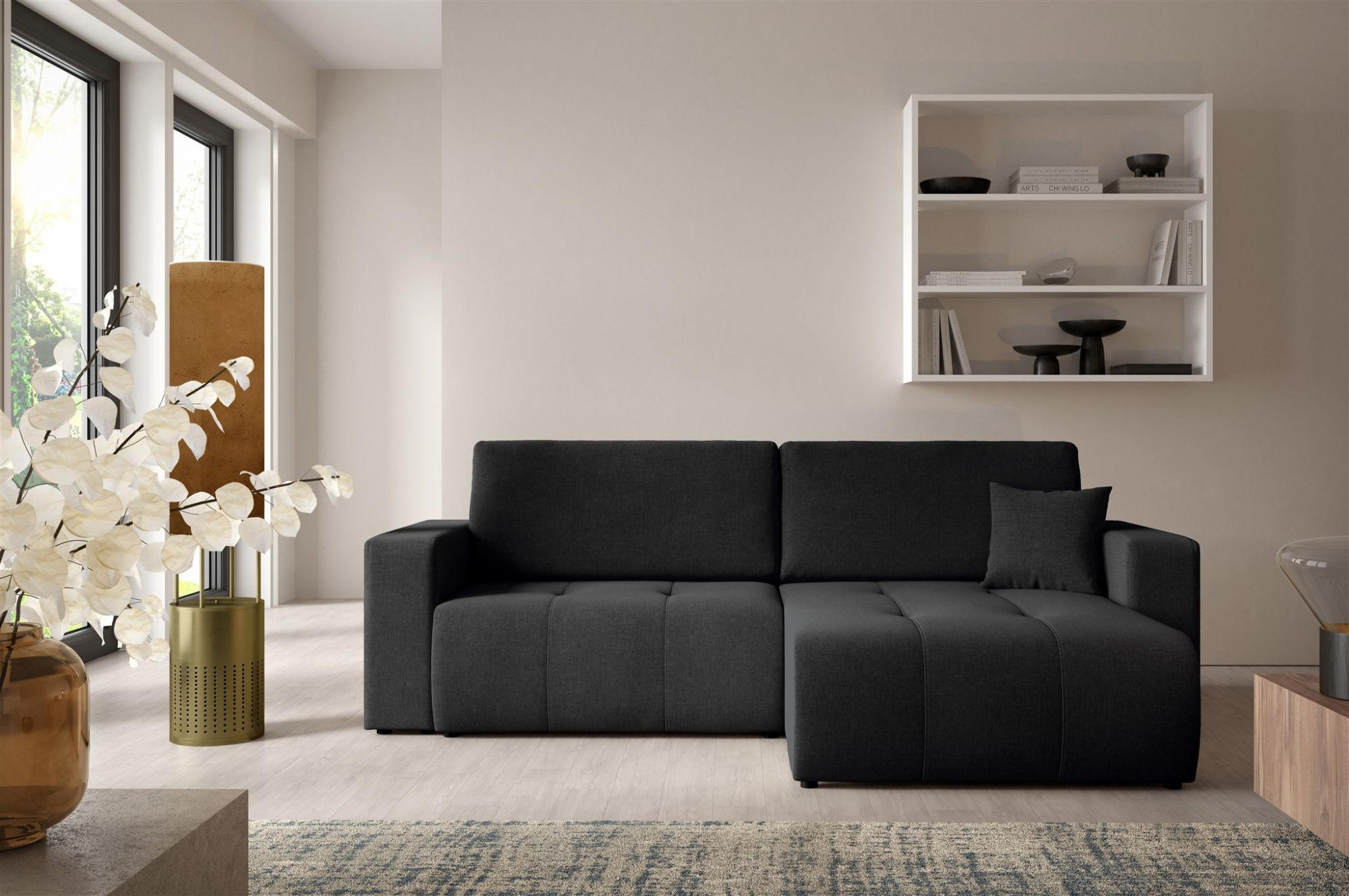 ECKSOFA Augusto - Schwarz, Holzwerkstoff/Textil (244/149cm) - Fun Möbel
