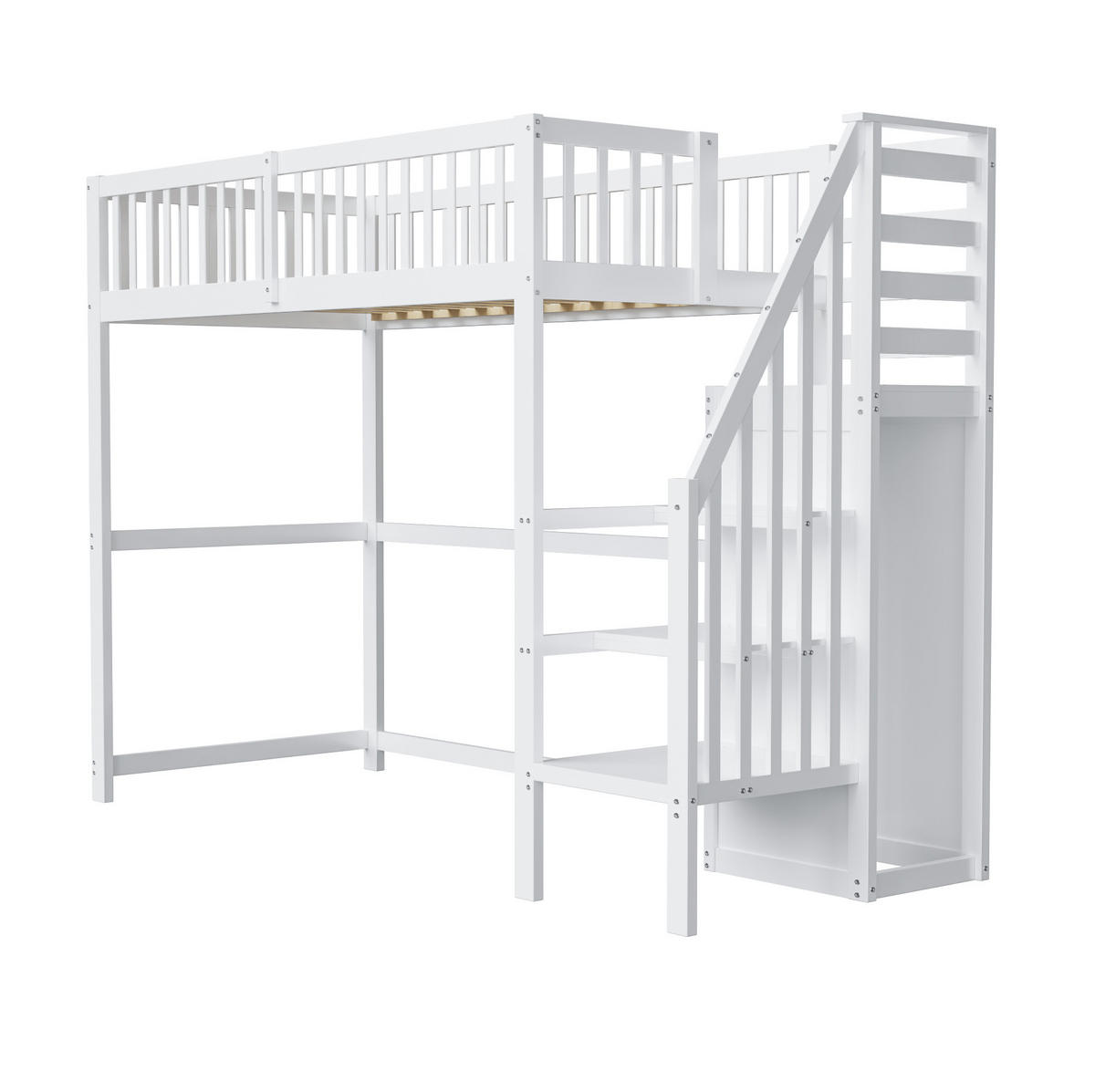 HOCHBETT 90/200 cm mit Treppe, Kleiderschrank und Stauraum, Weiß - Weiß, Holzwerkstoff (90/200cm) - Redom