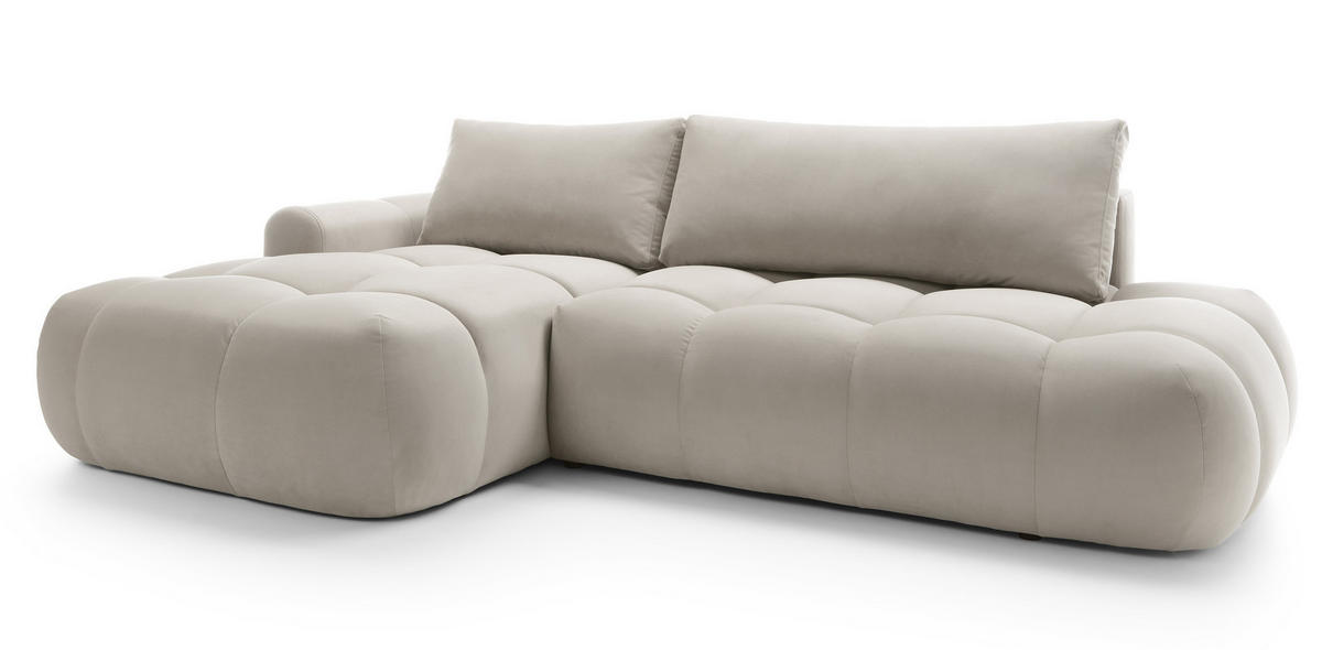 ECKSOFA Ombo Graubeige Velours 280 cm - Greige/Schwarz, Kunststoff/Textil (284/167cm) - Selsey