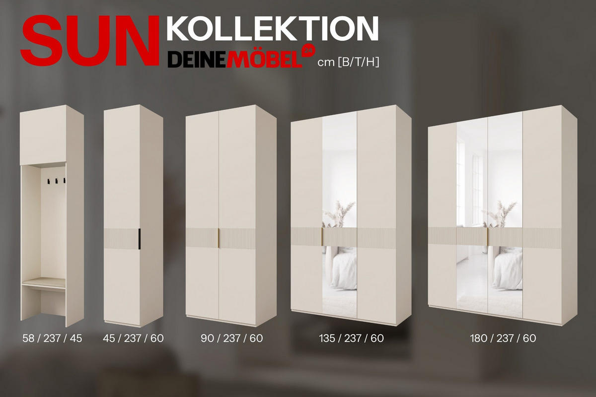 GARDEROBE SUN 58/45/237 cm in Macadamia - Kaschmir, Holzwerkstoff (58/237/45cm) - Deine Möbel 24