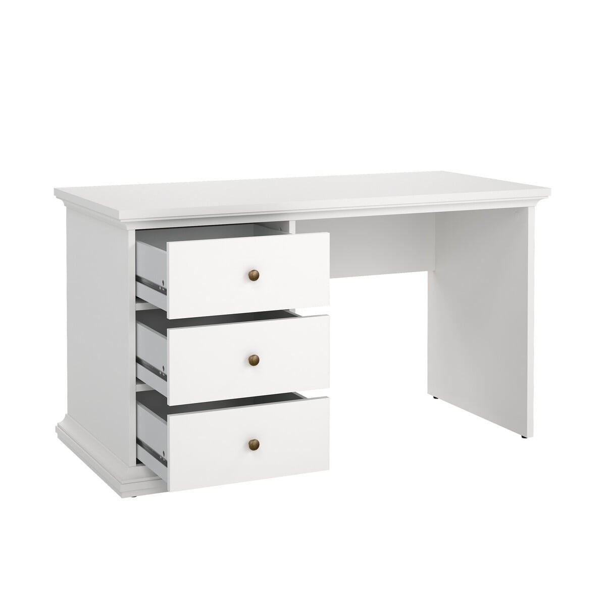 SCHREIBTISCH mit 3 Schubladen weiß sofia 130/61,6/73,9 cm - Weiß, Holzwerkstoff (62.8/61.6/73.9cm) - Calicosy