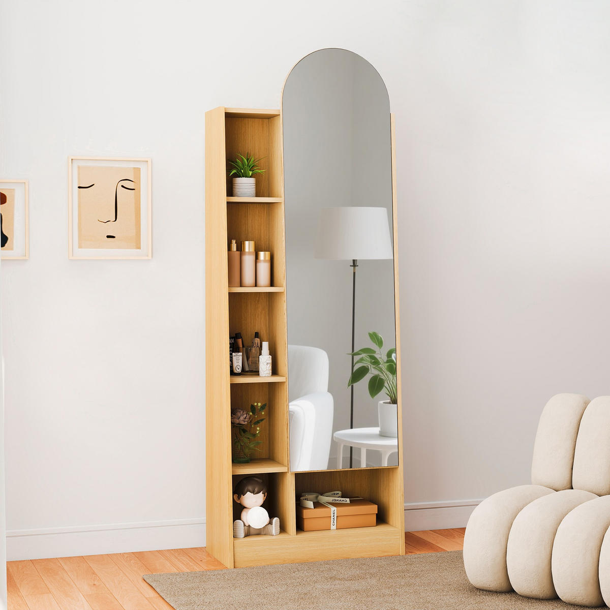 MEHRZWECKSCHRANK 60/28/165cm Hochschrank mit Spiegel,Schuhschrank,verstellbar,Naturfarben - Naturfarben, Metall (60/164.5/28cm) - LVHOM