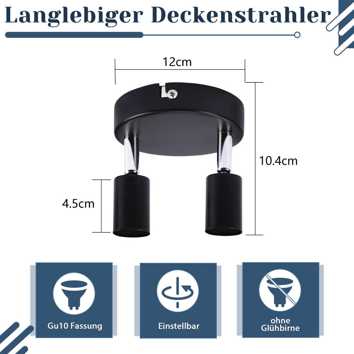 STRAHLER Windsheim 2-flammig 12/12/10.4 cm - Schwarz, Metall (12/12/10.4cm) - Nettlife
