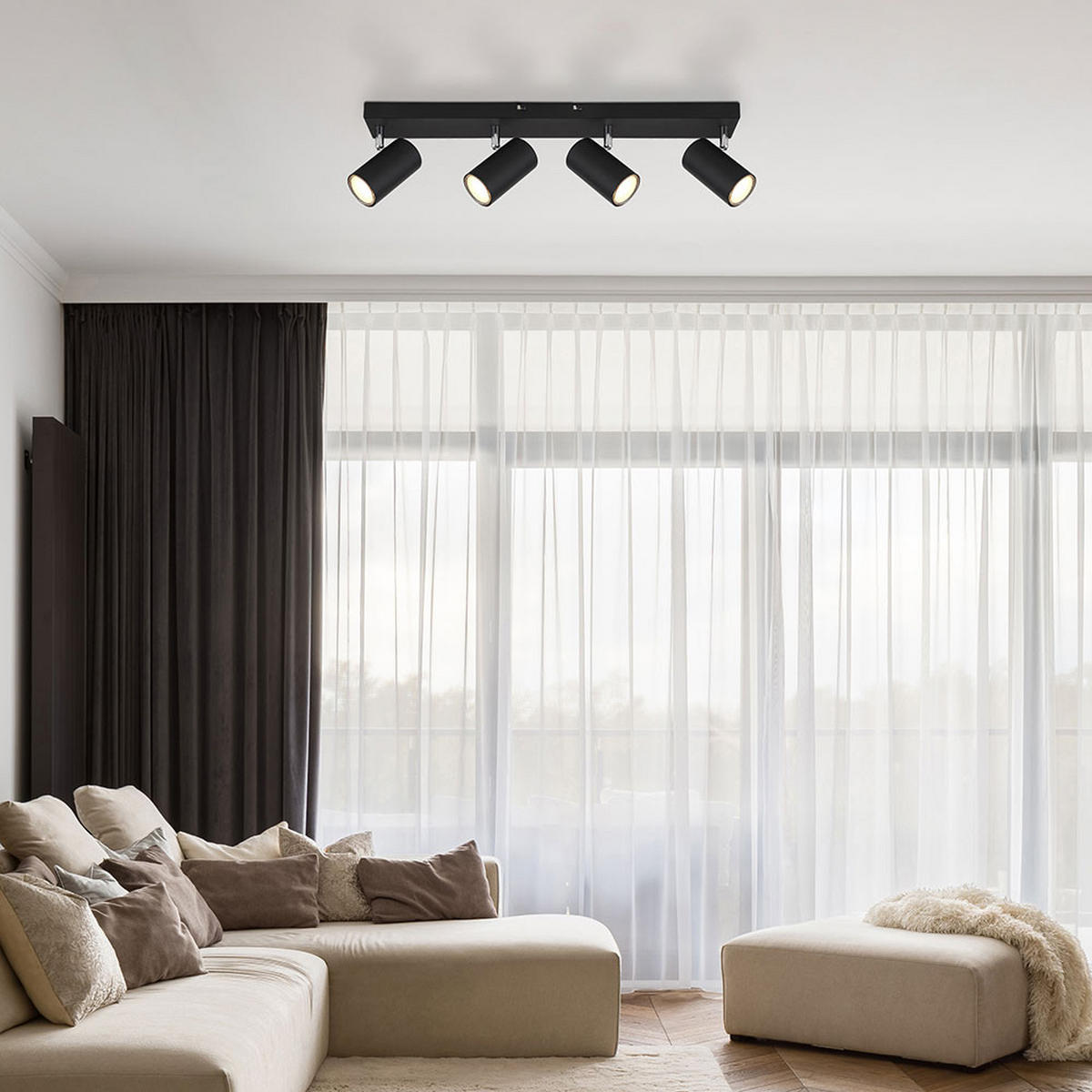 DECKENLEUCHTE Robby Schwarz flexibel - Schwarz, Metall (56/6/12cm) - Globo Lighting